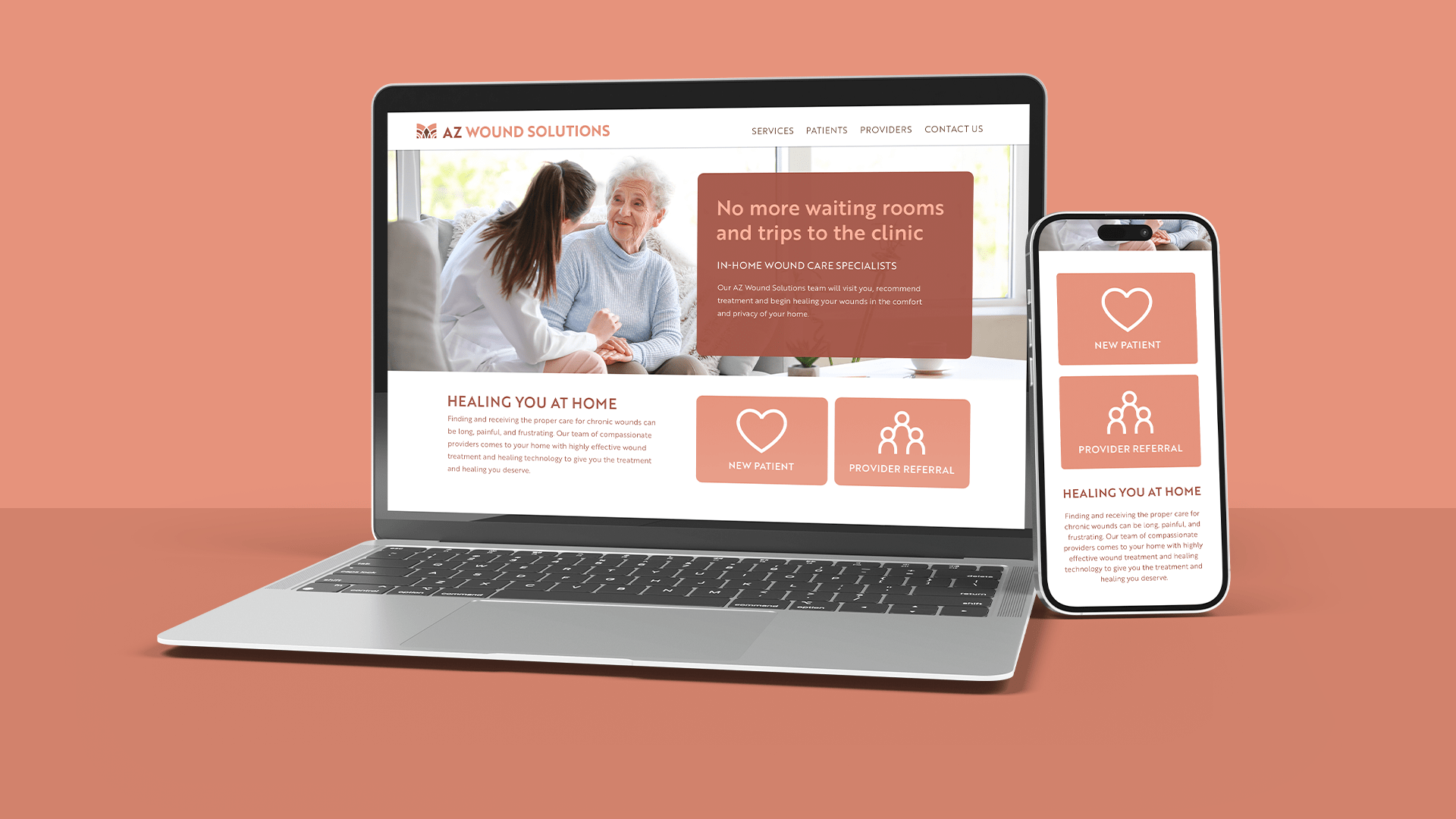 AZ Wound Solutions website design on laptop and phone screens. Designed by Nick Bradshaw of Bradshaw Design.