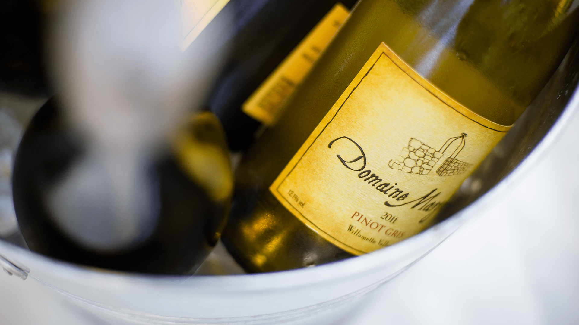 Domaine Margelle pinot gris wine bottle label design. Designed by Nick Bradshaw at Bradshaw Design.