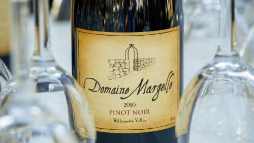 Domaine Margelle pinot noir wine bottle label design. Designed by Nick Bradshaw at Bradshaw Design.