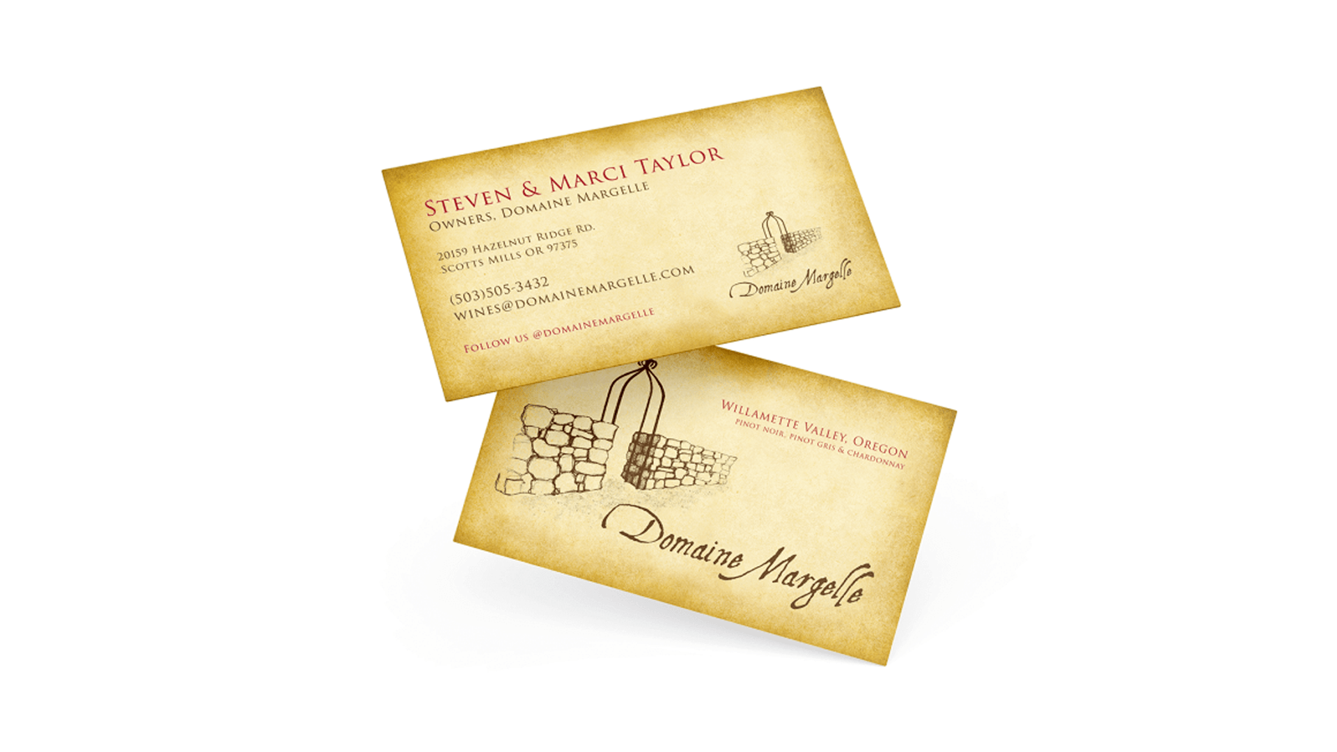 Domaine Margelle business card design. Designed by Nick Bradshaw at Bradshaw Design.