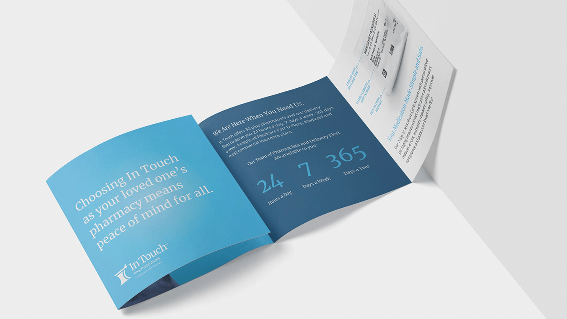 In Touch Pharmaceuticals residential brochure design. Designed by Nick Bradshaw at Bradshaw Design.