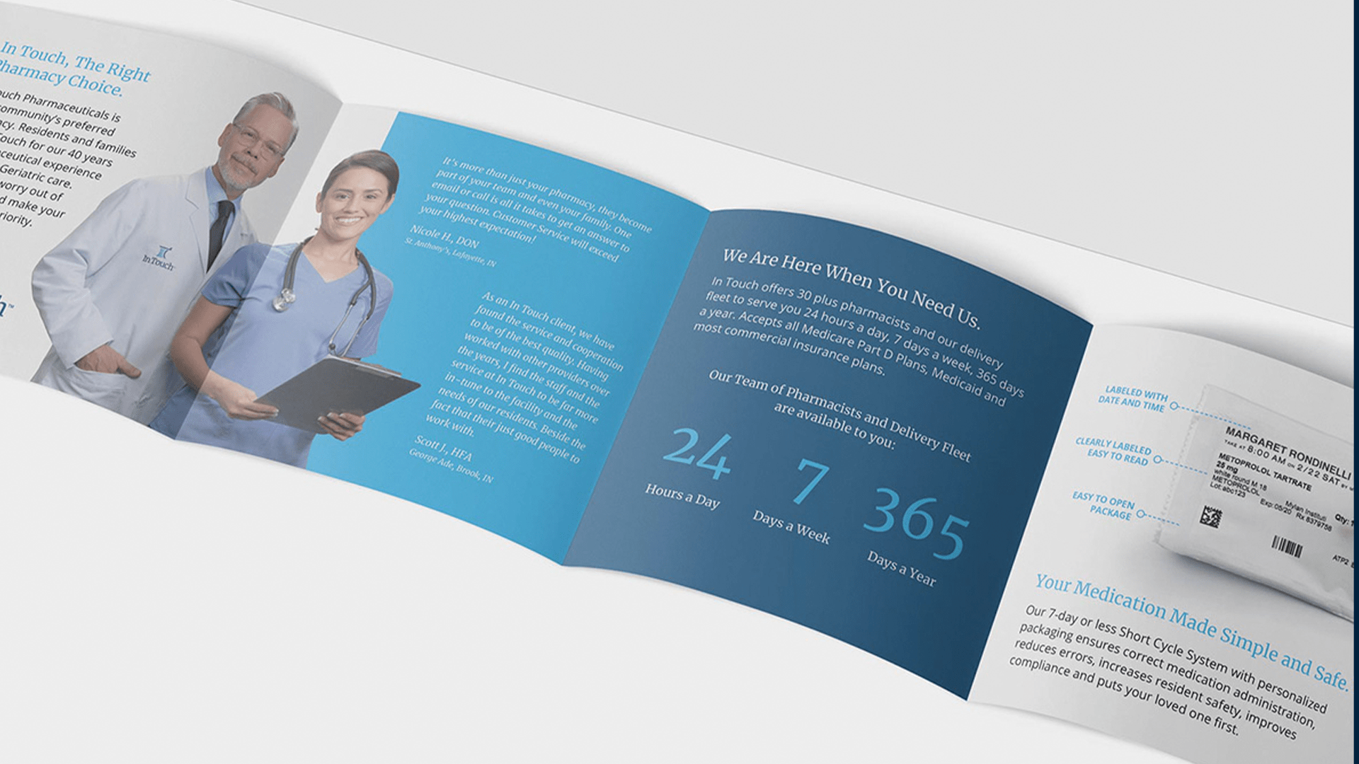 In Touch Pharmaceuticals residential brochure design. Designed by Nick Bradshaw at Bradshaw Design.