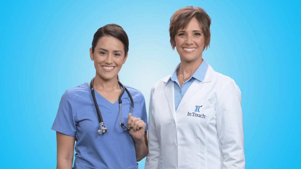 In Touch Pharmaceuticals brand photography. Nurse with Pharmacist.